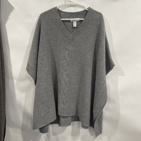 Nordstrom V-Neck Wool Cashmere Poncho Cape Grey One Size Minimalist Classic - Picture 2 of 9